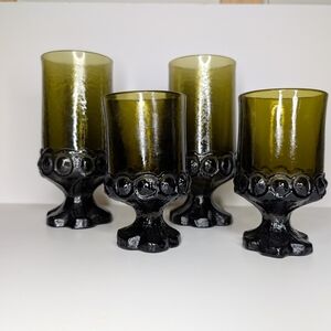 Beautiful Antique Tifflin Franciscan Madeira Olive Green Glass Goblets.